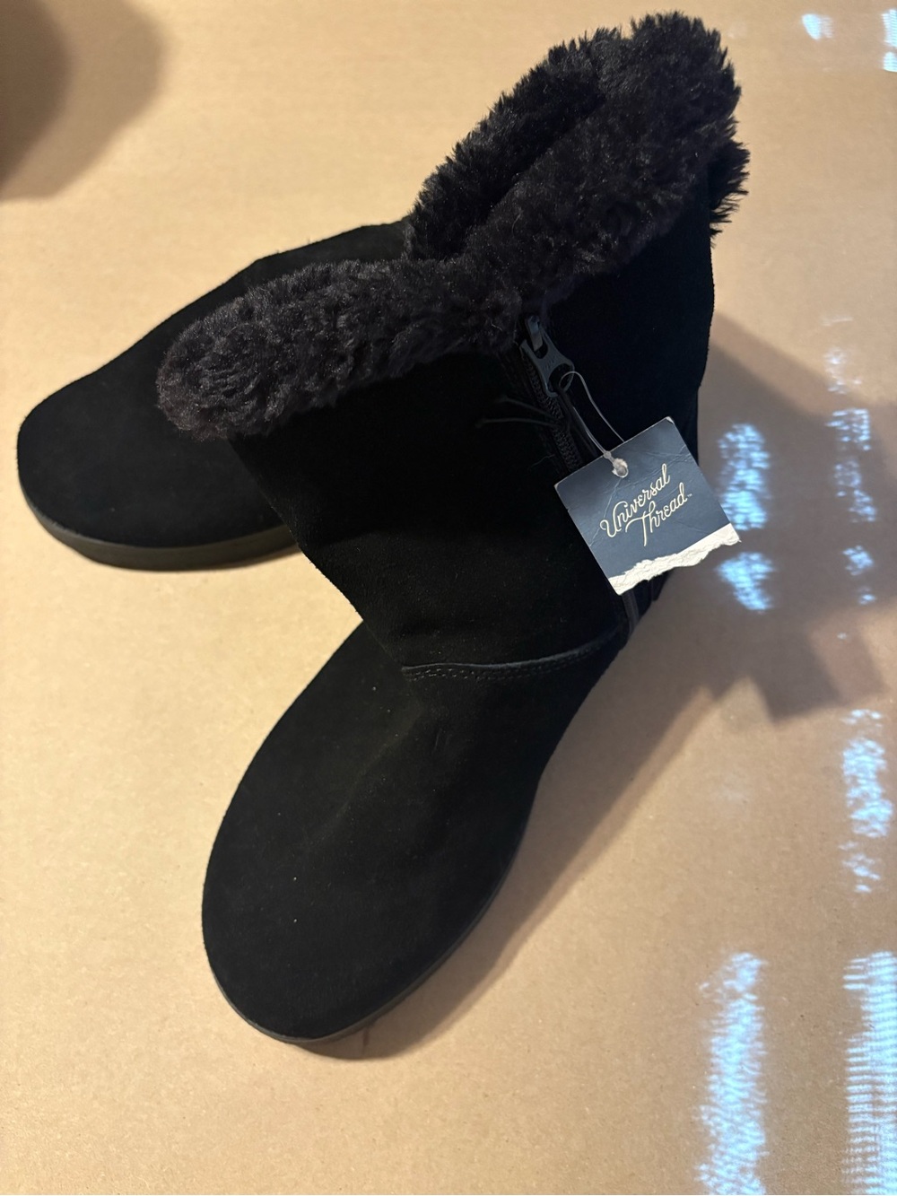 Universal Thread Black Faux-Fur Winter Ankle Booties